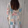 Women's Fashion 3/4 Sleeve Casual Lapel Back Tie- Floral Print T-Shirt Top