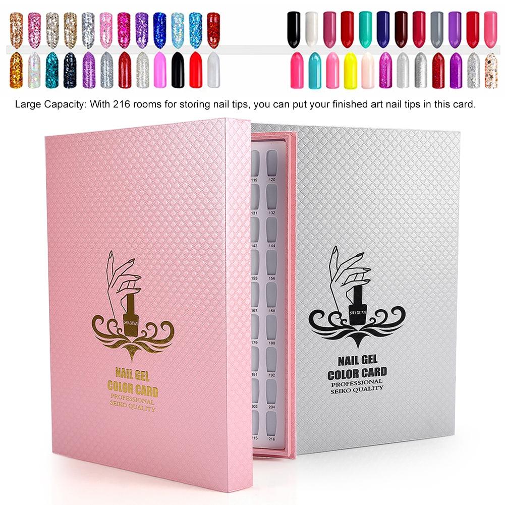 2 tipos 216 cores cartão de cor de gel de unha esmalte gráfico de exibição livro arte de unha prateleira de exibição