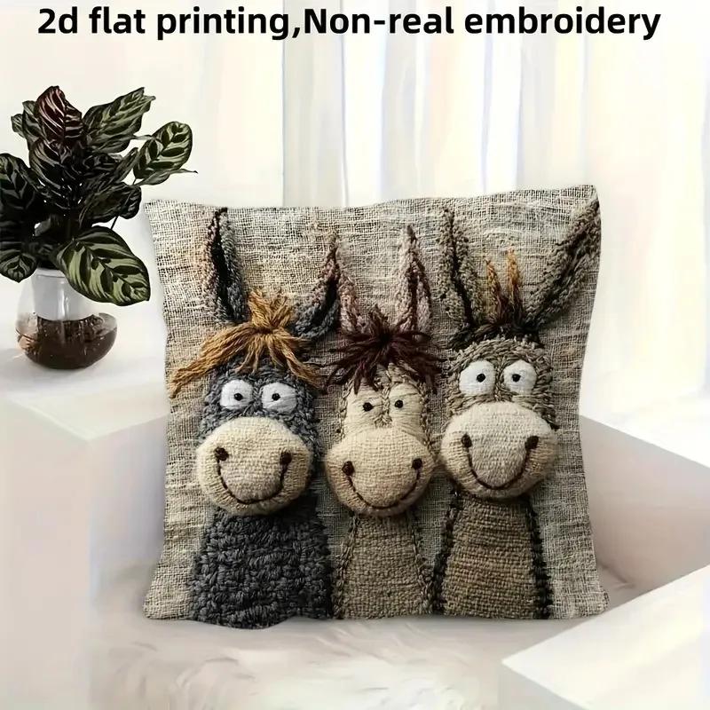 

Cute Donkey-Patterned Burlap Pillowcase Office car sofa bed cushion cover home bedroom decoration 45x45cm-1pcs