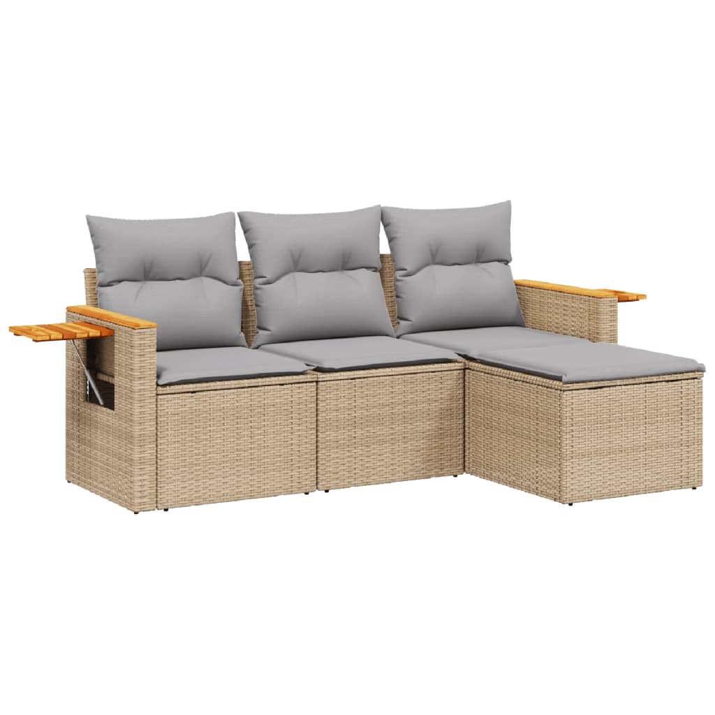 Vidaxl 4-Cz. Garden Furniture Set With Cushions, Beige, Poly Rattan