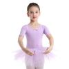 Małe duże dziewczynki z krótkim rękawem Tutu tiulowa baletowa gimnastyka trykotowa sukienka Dancewear