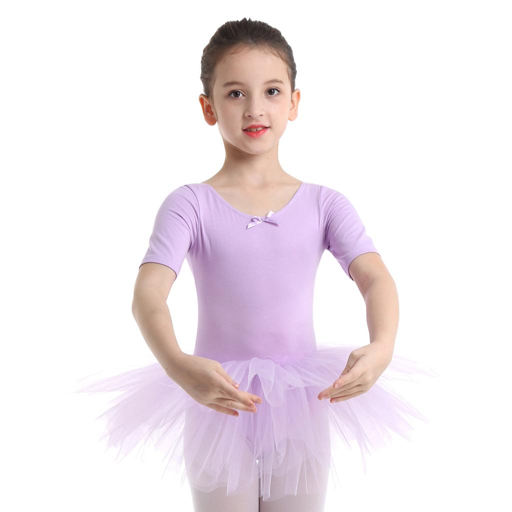 Małe duże dziewczynki z krótkim rękawem Tutu tiulowa baletowa gimnastyka trykotowa sukienka Dancewear
