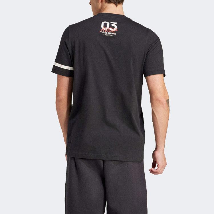 adidas T-shirt męski z nadrukiem logo uczelni, blok kolorów, czarny IN6251