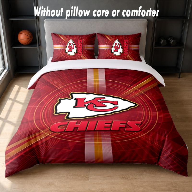 Kansas City Chiefs Design Bed Bedding Set 1 Duvet Cover + 2 Pillowcases Soft Breathable Household Bed Linens