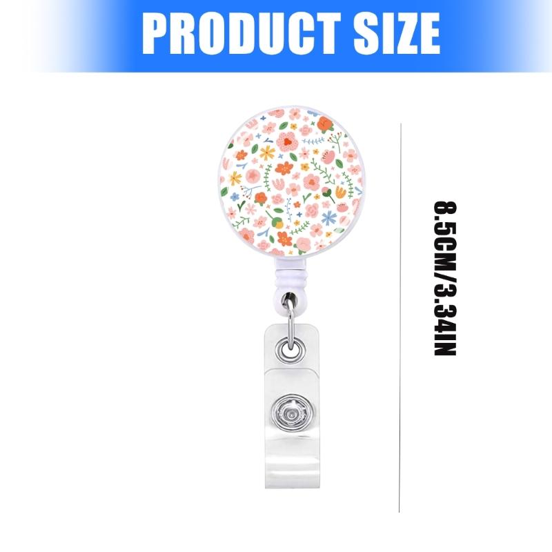 Flower Print Badge Holder Retractable Badge Holder Rotating ABS Badge Holder with Metal Clip for Nurse Doctor Student