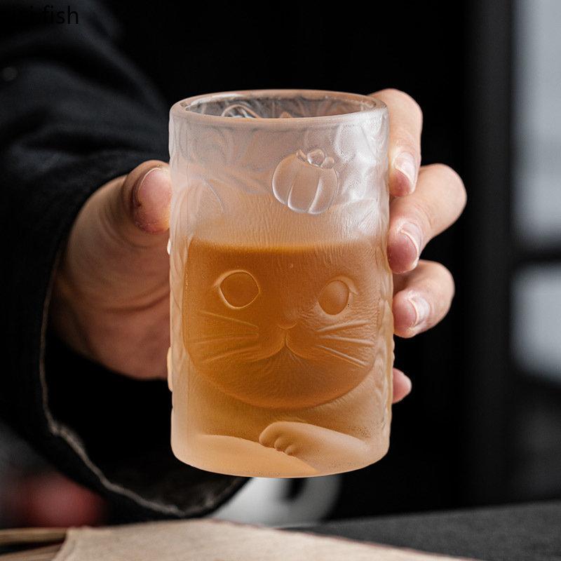 Transparente Glastasse Kreative Reliefkatze Kung Fu Teetasse Nachmittagstee Milchtasse Safttassen Colatassen Home Getränketassen