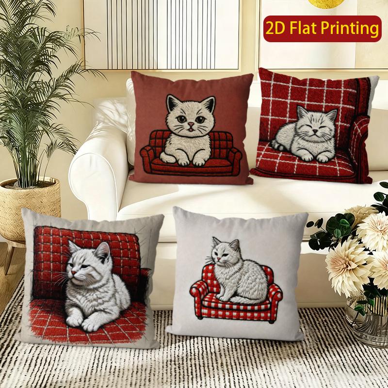 Cute Cat Printed Square Throw Pillow Case Decor Pattern Cushion Cover Suitable For Sofa Bedroom Car Pillow Cover