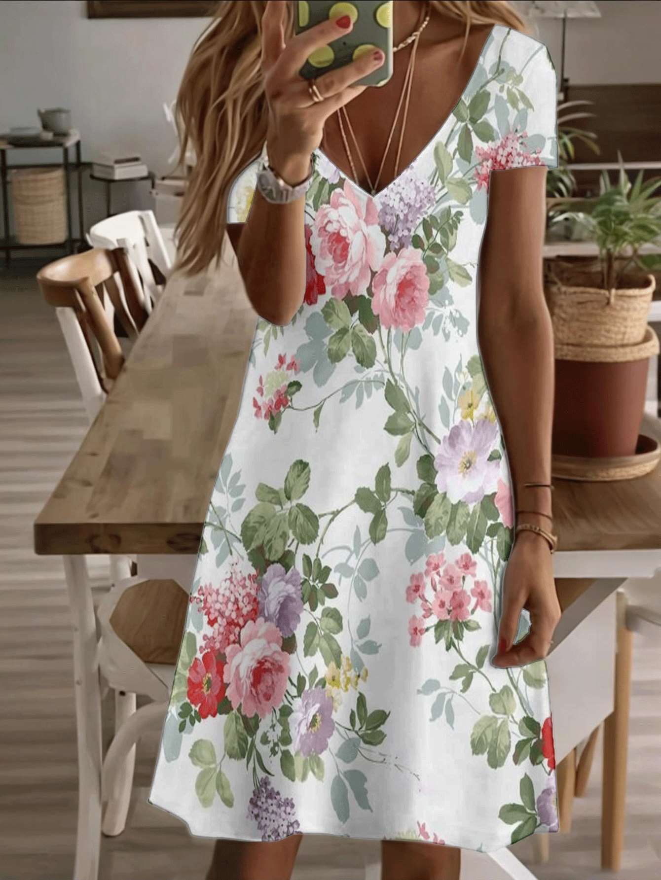

Vneck shortsleeve midi dress floral women’s dress elegant rose and peony print pattern 3D premium printing durable and comfortable casual chic sum 4XL дубильна кора