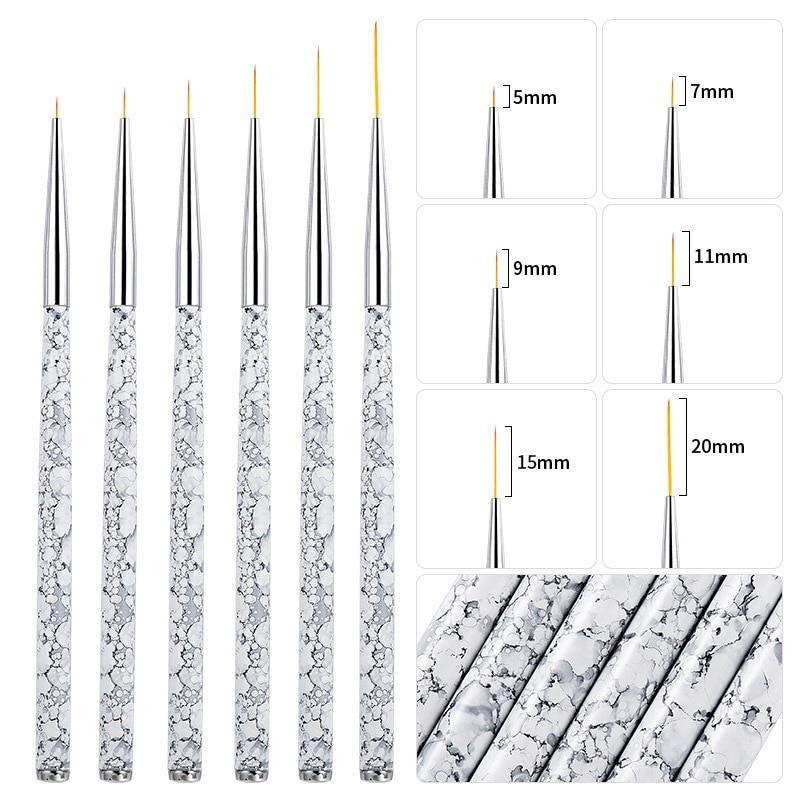 5/7/9mm 11/15/20mm Nail Brush Acrylic French Stripe Line Painting Drawing Flower Pen Gel UV Polish Marble Handle Manicure Tools