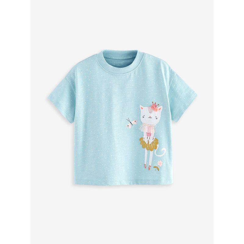Girls' Polka Dot Cute Cat Short-Sleeved T-Shirt Kidsren's Tops Baby Pure Cotton Summer Clothes Kidsren's Half-Sleeved T-Shirt 2-8