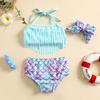 Baby Girl Mermaid Tassel Swimsuit with Sun Protection Shirt and Bubble Sleeves