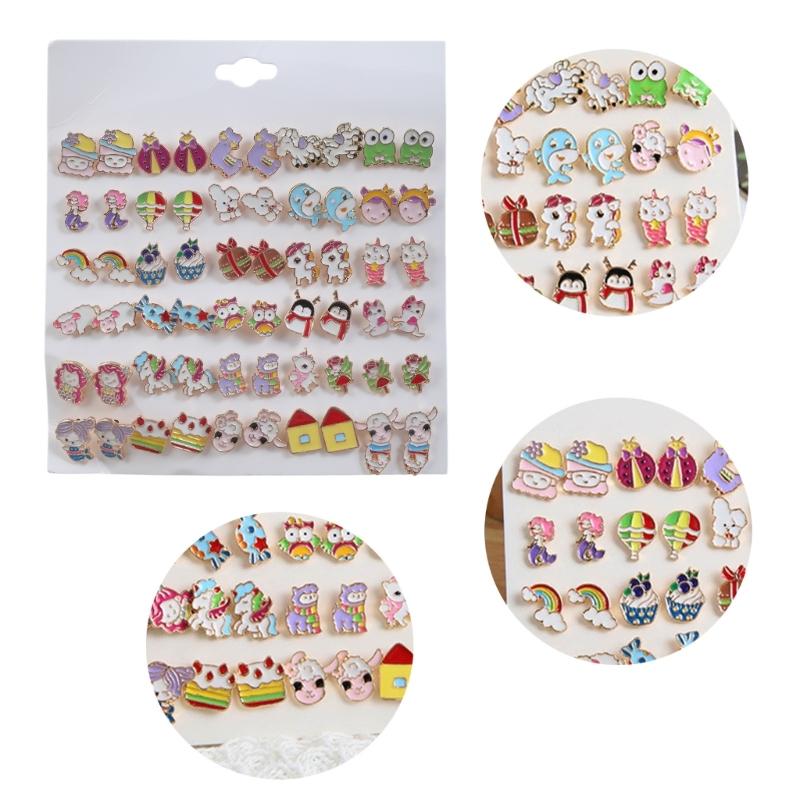 30Pair Lovely Cartoon Ear Stud Fashion Piercing Earrings Statement Jewelry Sweet Colorful Animals Stud Earrings