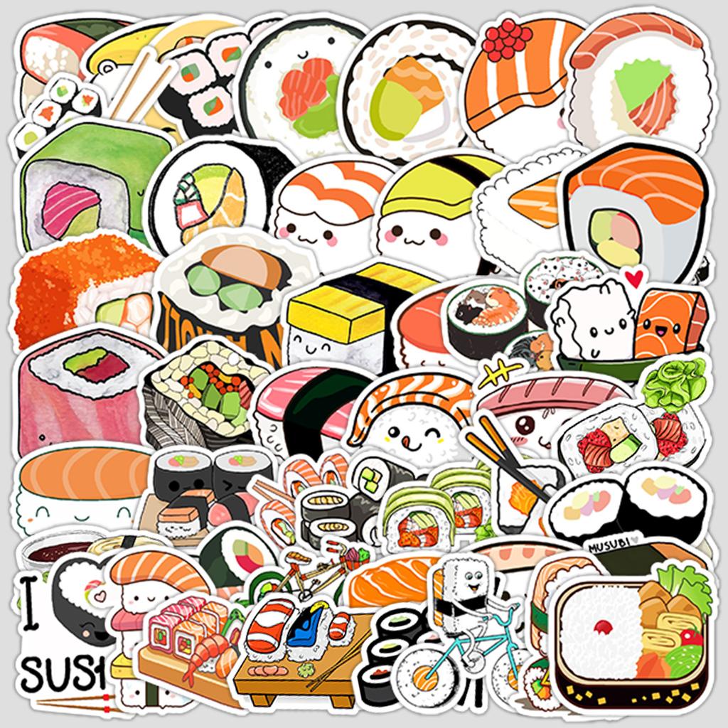 50 Søte Frisk Stil Sushi Notatbok Koffert Vannkopp Doodle Dekor Klistremerker
