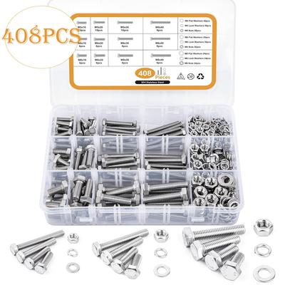 408pcs200pcs84pcs304 Stainless Steel Outer Hexagon Bolt Nut Set M4M5M6M8 Hexagon Screw