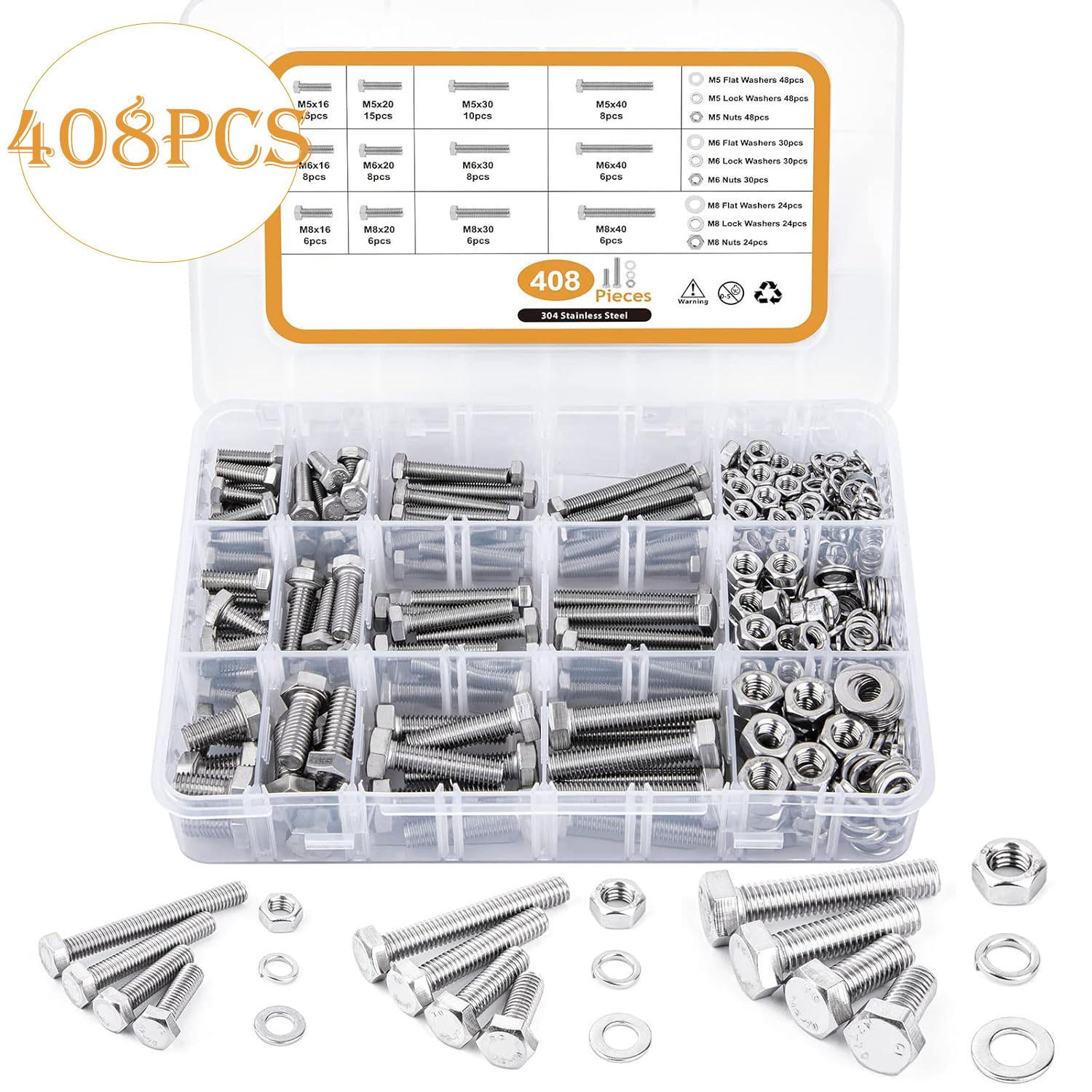 

408 шт.200 шт.84 шт. набор болтов и гаек с внешним шестигранником из нержавеющей стали 304 M4M5M6M8 шестигранный винт 408pcs Hexagon Bolt M5M6M8