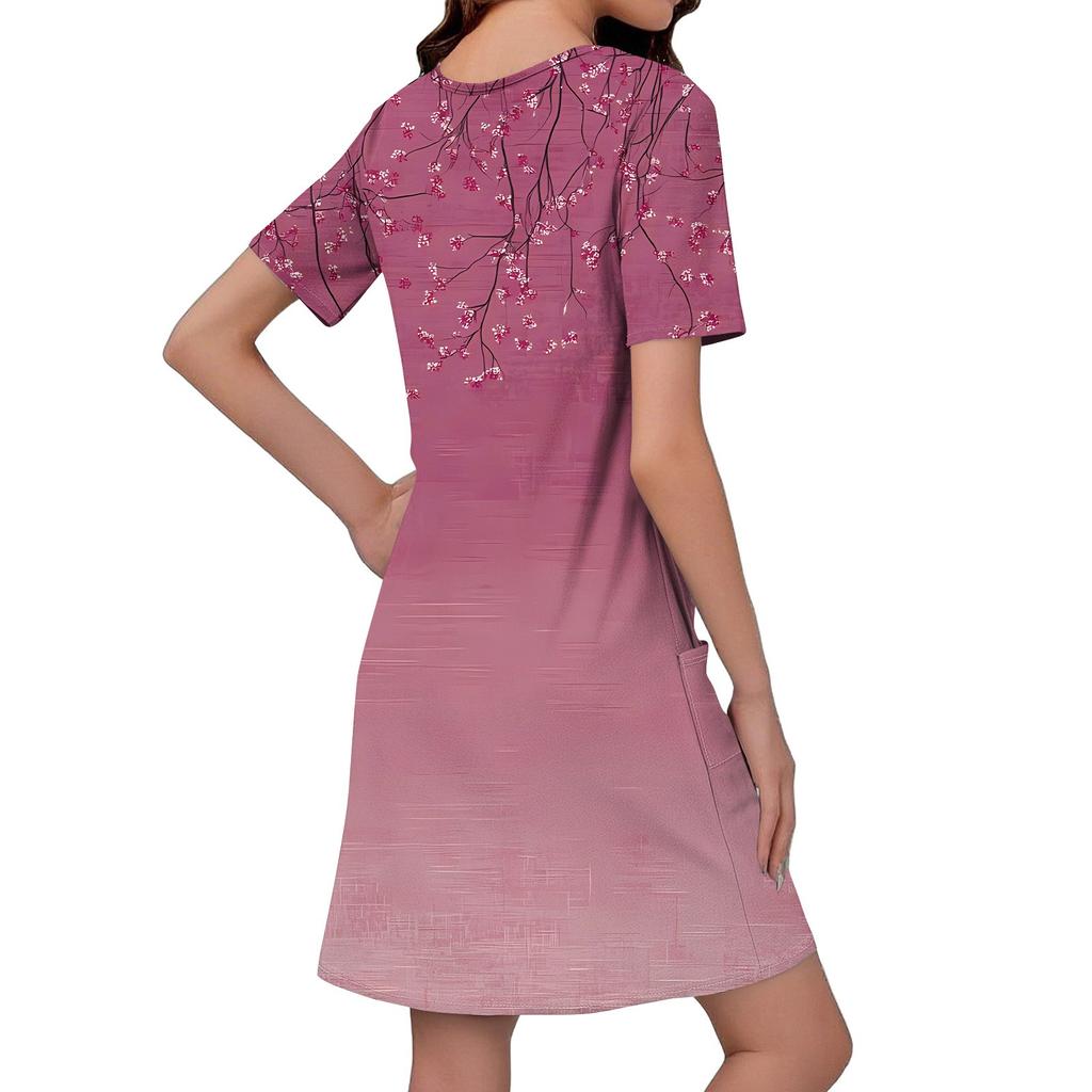 Women's Casual And Fashionable V-neck Short Sleeve Printing Mid Length Dress