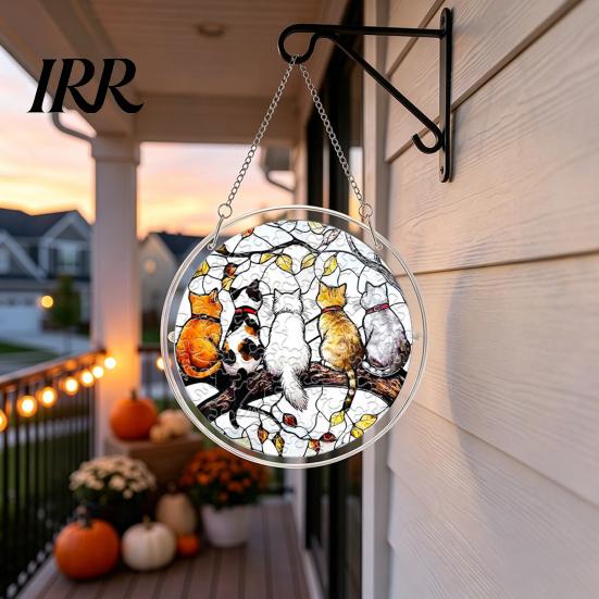 Acrylic Puzzle Art Halloween Scary Bat Pumpkin Jigsaw Suncatcher, Stained Glass Style Party Decoration Window Hanging Decor for Home,