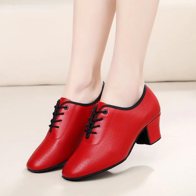 Fashion Latin Dance Soft Cow Leather Shoes Women Modern Shoes Professional Shape Shoes Square Ballroom Sneakers Ladies