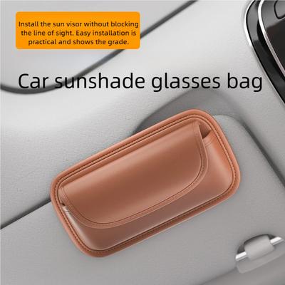 Car Sun Visor Glasses Case Clip Sunglasses Storage Bag with Mobile Phone Space Document & Receipts Organizer for Vehicle