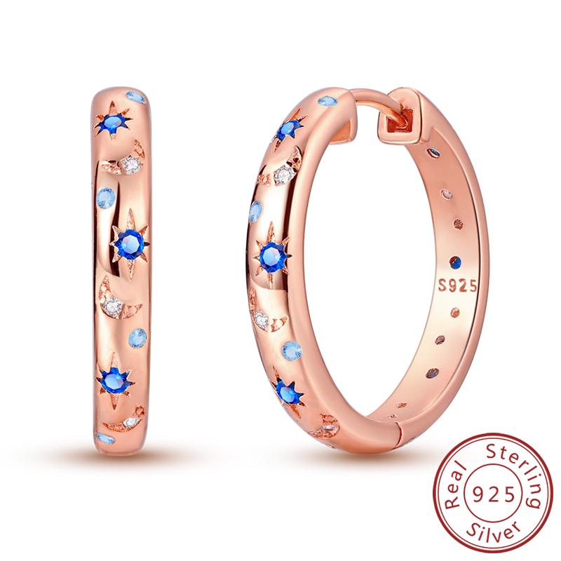 Earrings Original 925 Silver Stud Drop Hoop Earrings Rose Gold for Women Girls Party Wedding Birthday Jewelry Gift