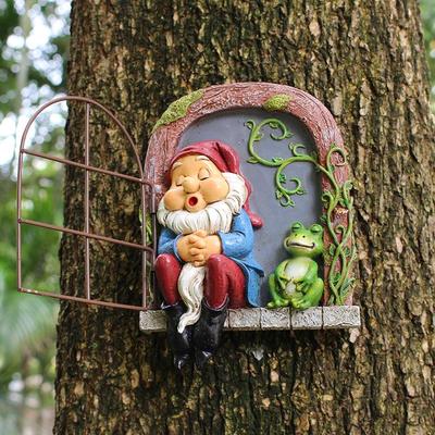 Porta e Janela de Anão Adormecido Transfronteiriça Resina Árvore Pendurada Artesanato para Decoração de Jardim de Micropaisagem