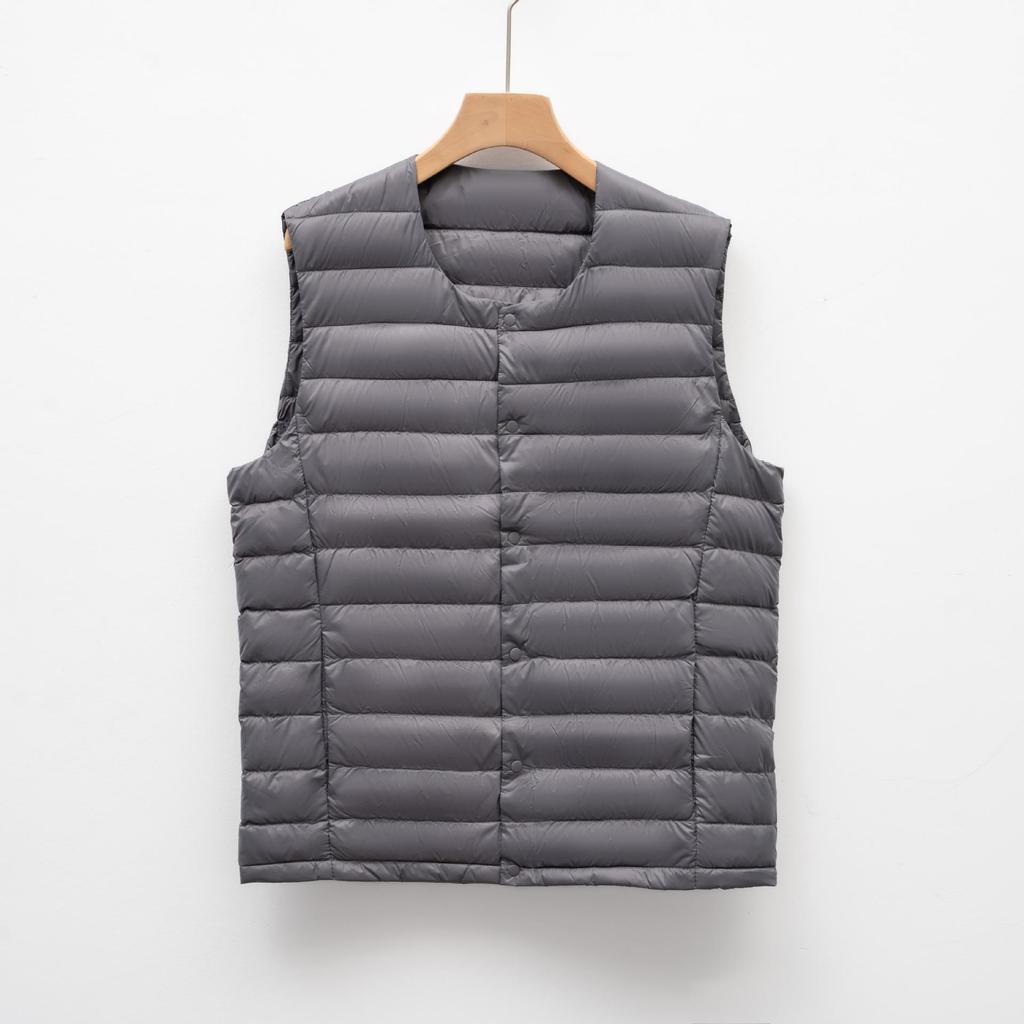 Men's Lightweight Down Vest, Round Neck, Solid Color, Plus Size, Raglan Sleeve - Ideal for Autumn and Winter