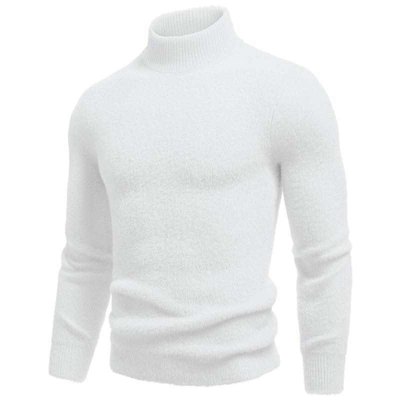 

Men s Casual Faux Mink Fur Half-High Collar Sweater - Solid Color Knit Base Layer (2025) 2XL білий