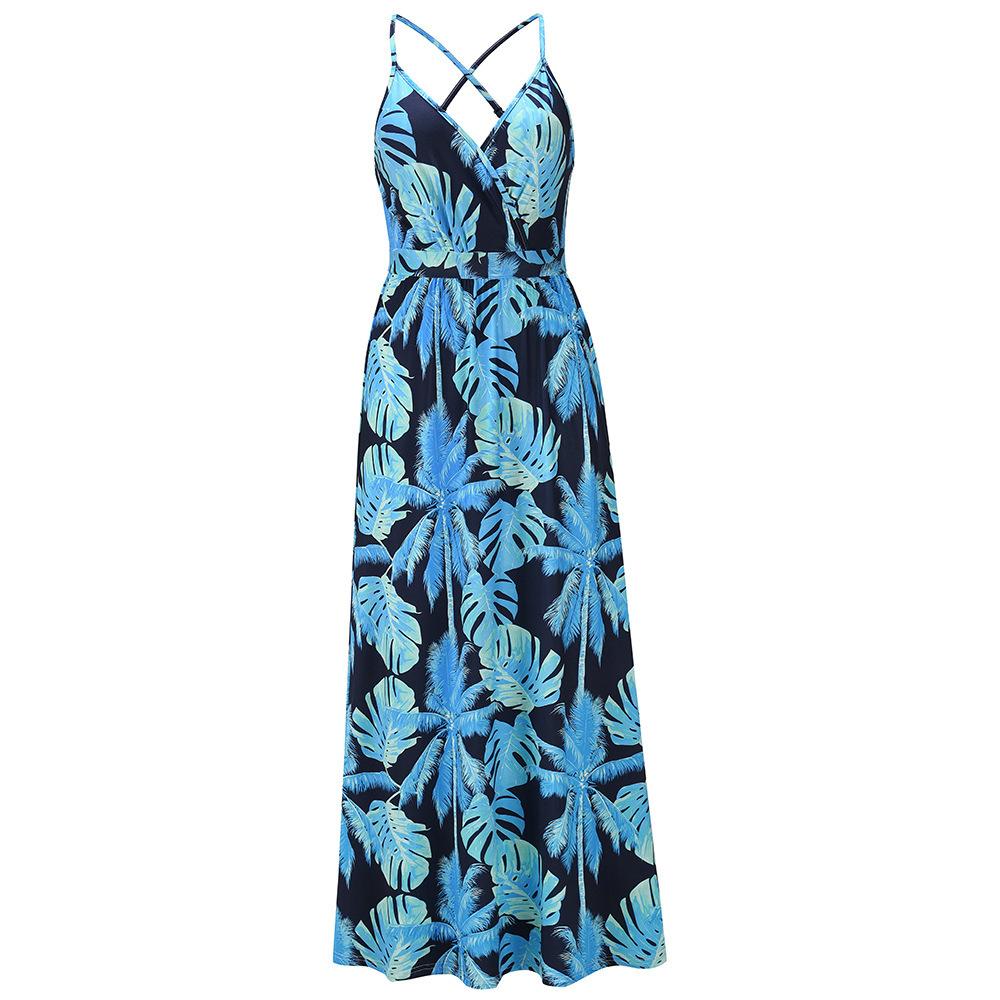 GMXIA Frühlings-/Sommerkleid im Boho-Stil mit Blumenmuster, sexy Neckholder, langes Kleid in Übergröße für Damen