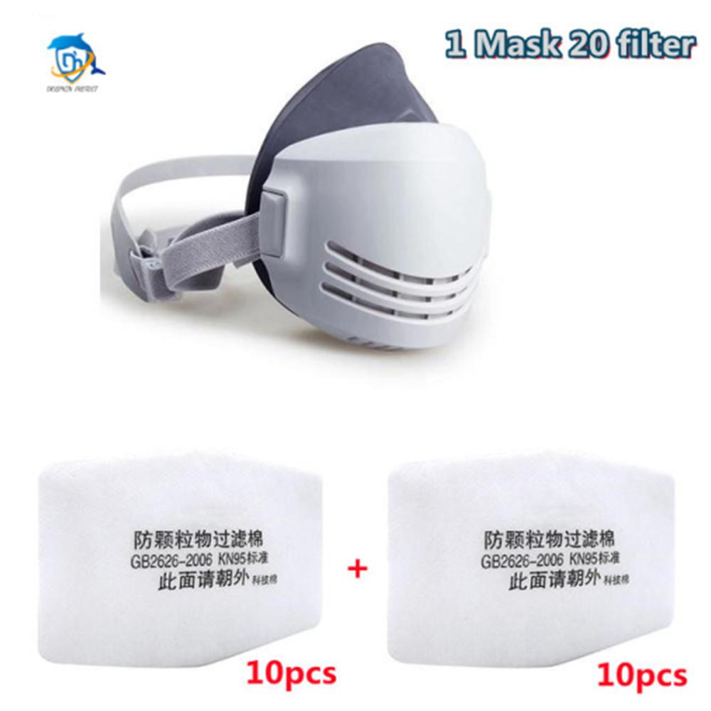 Dust Mask +20pcs Filter Cotton Respirator Half Face Dust-proof Mask Anti Industrial Construction Dust Haze Fog Safety