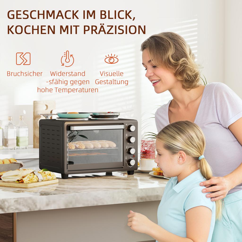 28 L Toaster Oven, Compact Oven for Cooking and Grilling, Electric Oven with Baking Tray, Grill Rack, 2600W, Black