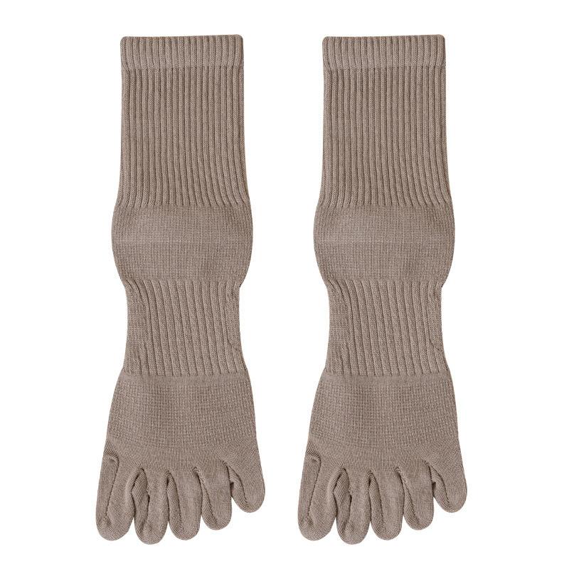 Fall/Winter Men's Five-Fingered Socks with High Elasticity, Pure Color Mid-Calf Tights, Sport-Style Sweat Absorbing and Anti-Turning-Up Long Socks