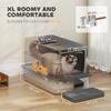 Stainless Steel Cat Litter Tray with Lid, XL 90L Enclosed Cat Litter Box with Step, Scoop, High Side, Dark Grey