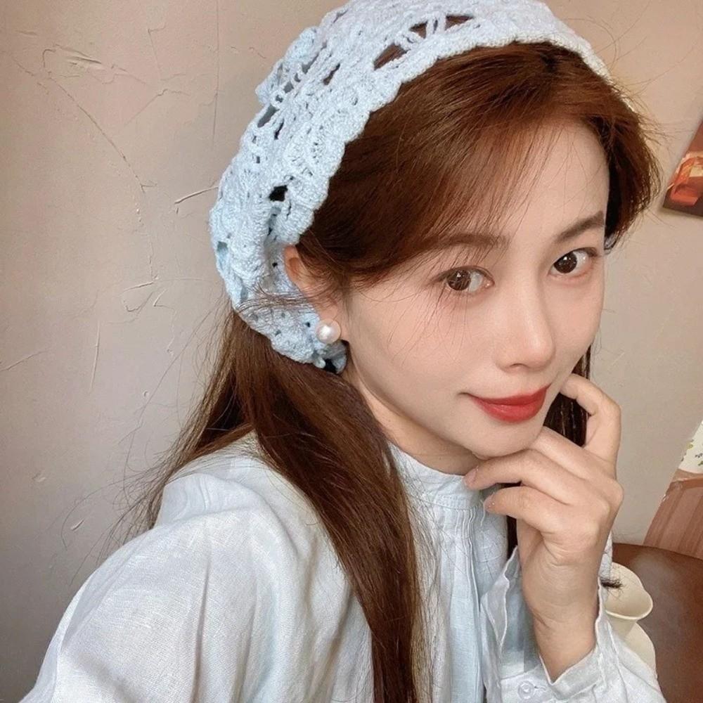 Floral Triangle Turban Pastoral Style Women Hair Scarf Cute Crochet Flower Bandana Summer