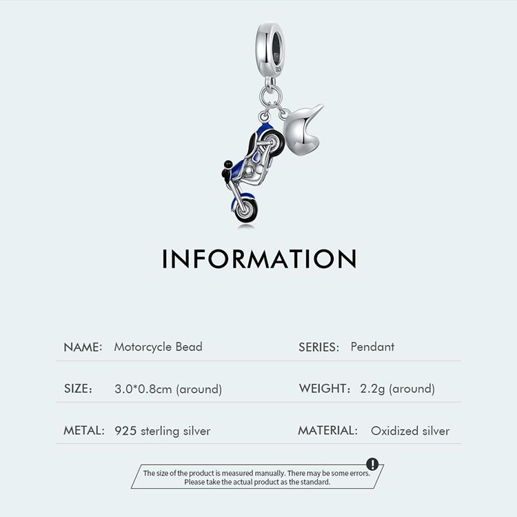 WOSTU Autentisk 925 Sterling sølv blå kald emalje motorsykkel sjarm anheng for kvinner fine smykker