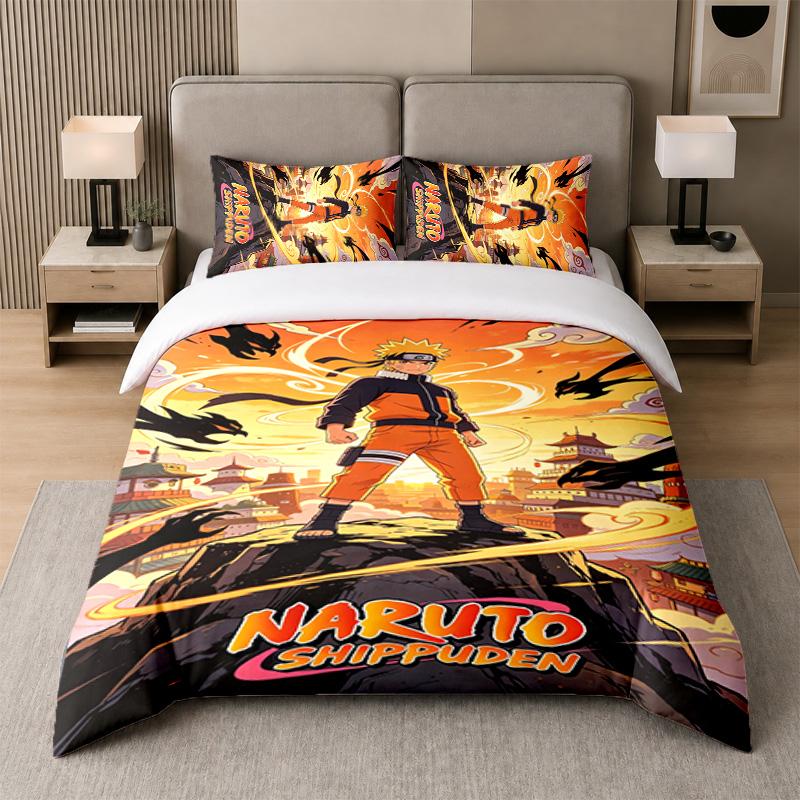 3-teiliges Bettwäsche-Set, Naruto 1 Bettbezug und 2 Kissenbezüge, Bedruckte Bettwäsche-Deko für Gästezimmer