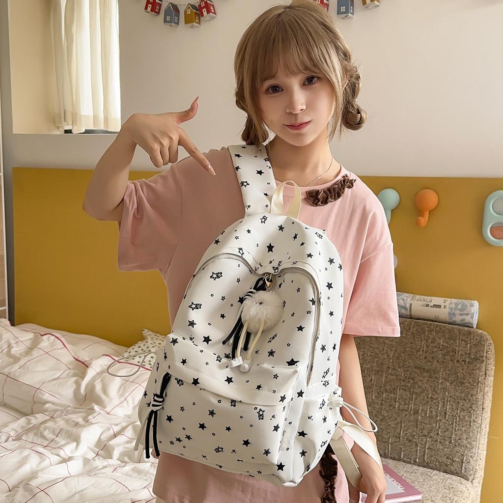 School bag new INS style star backpack, cute large-capacity backpack for girls, middle and high school students, casual travel backpack
