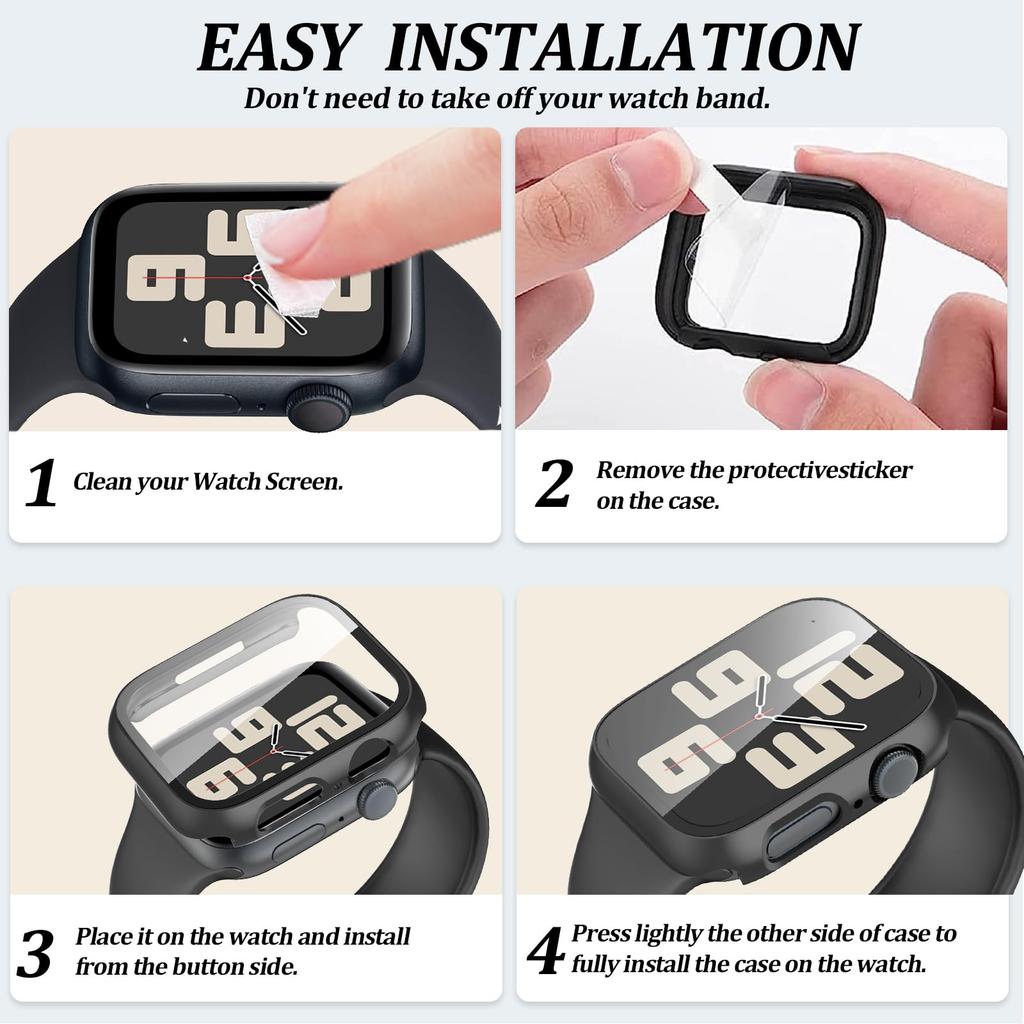 Glass+Case for Apple Watch Case 40mm 41mm 44mm 45mm 42mm 38mm  Accessories Screen Protector Cover Iwatch Series 3/4/5/6/7/8/9/SE