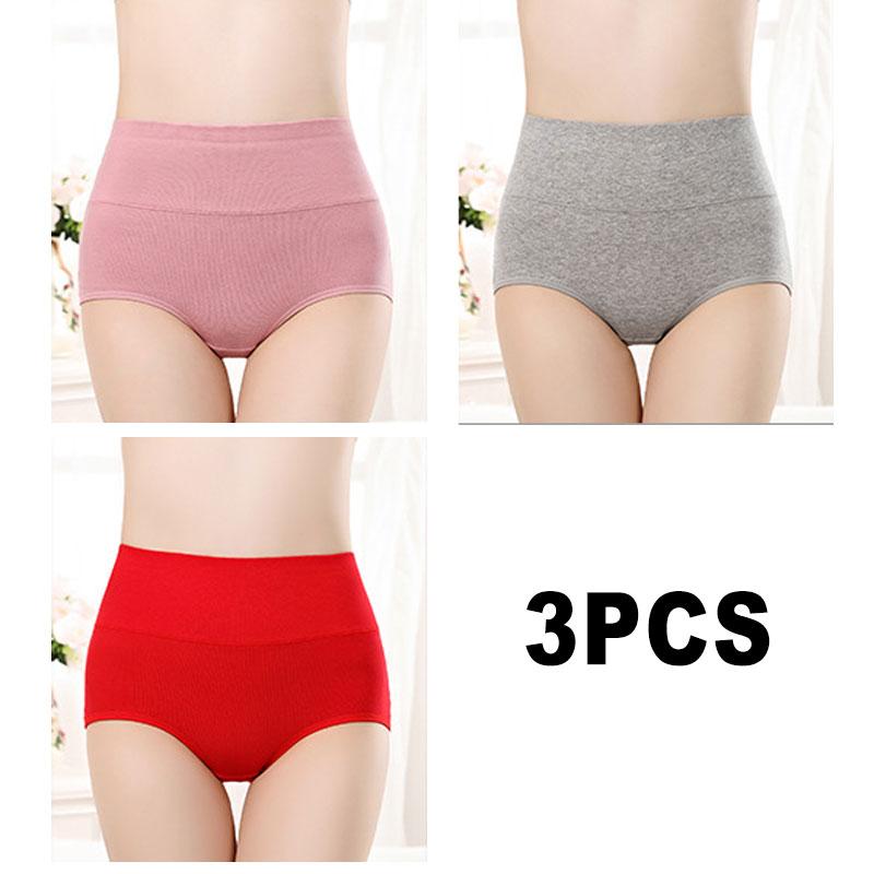 3PCS/Set Women's High Waist Cotton Panties Briefs Soft Breathable Comfy Underwear Plus Size M-3XL