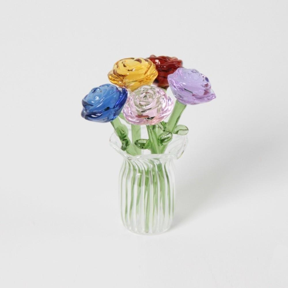 Colored Glaze Glass Flower Bouquet Mini Hand-blown Glass Flower Home Room Decoration