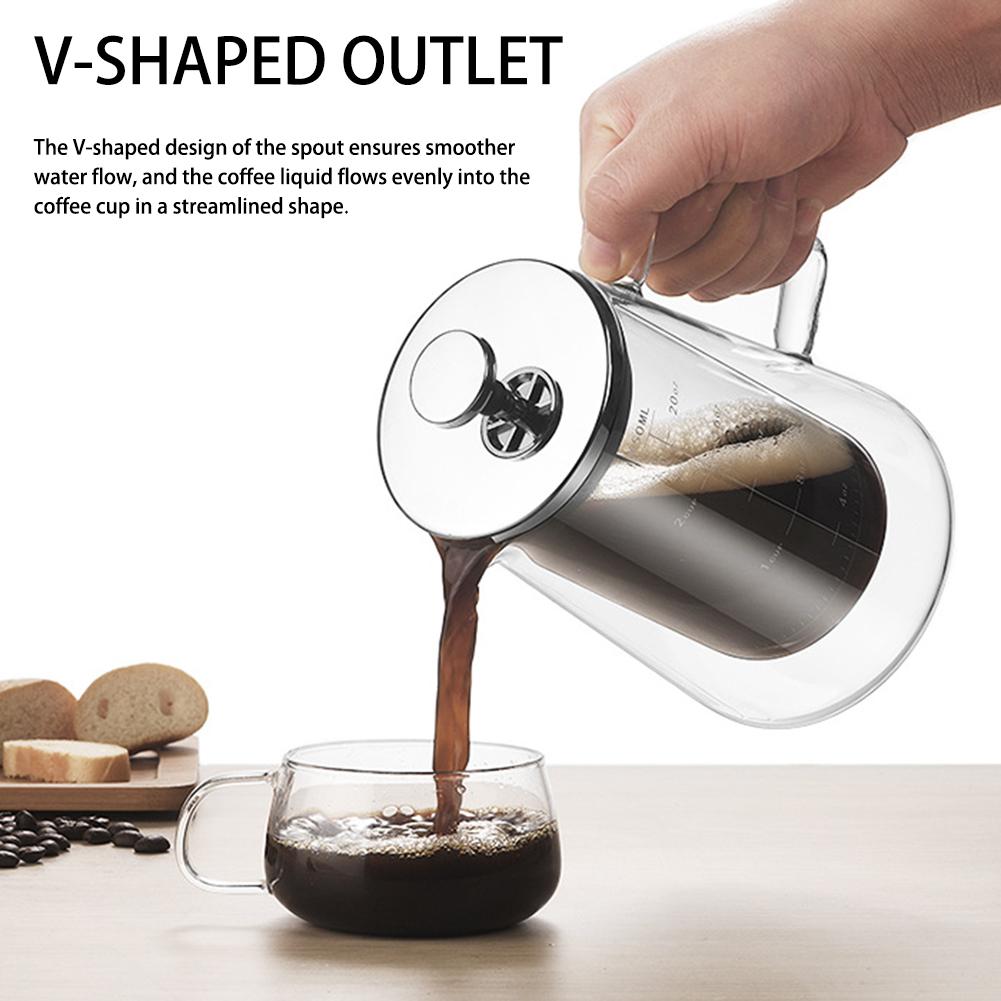 French Press Coffee Maker Heat Resistant Transparent Glass Tea Coffee Brewer Pot with Fine Filtration System for Coffee Lovers