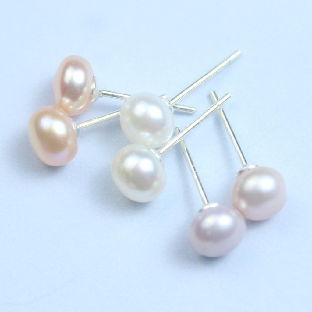 Real 925 Silver Earrings Natural Freshwater Pearl Stud Errings Jewelry for Women Fashion Birthday Gift