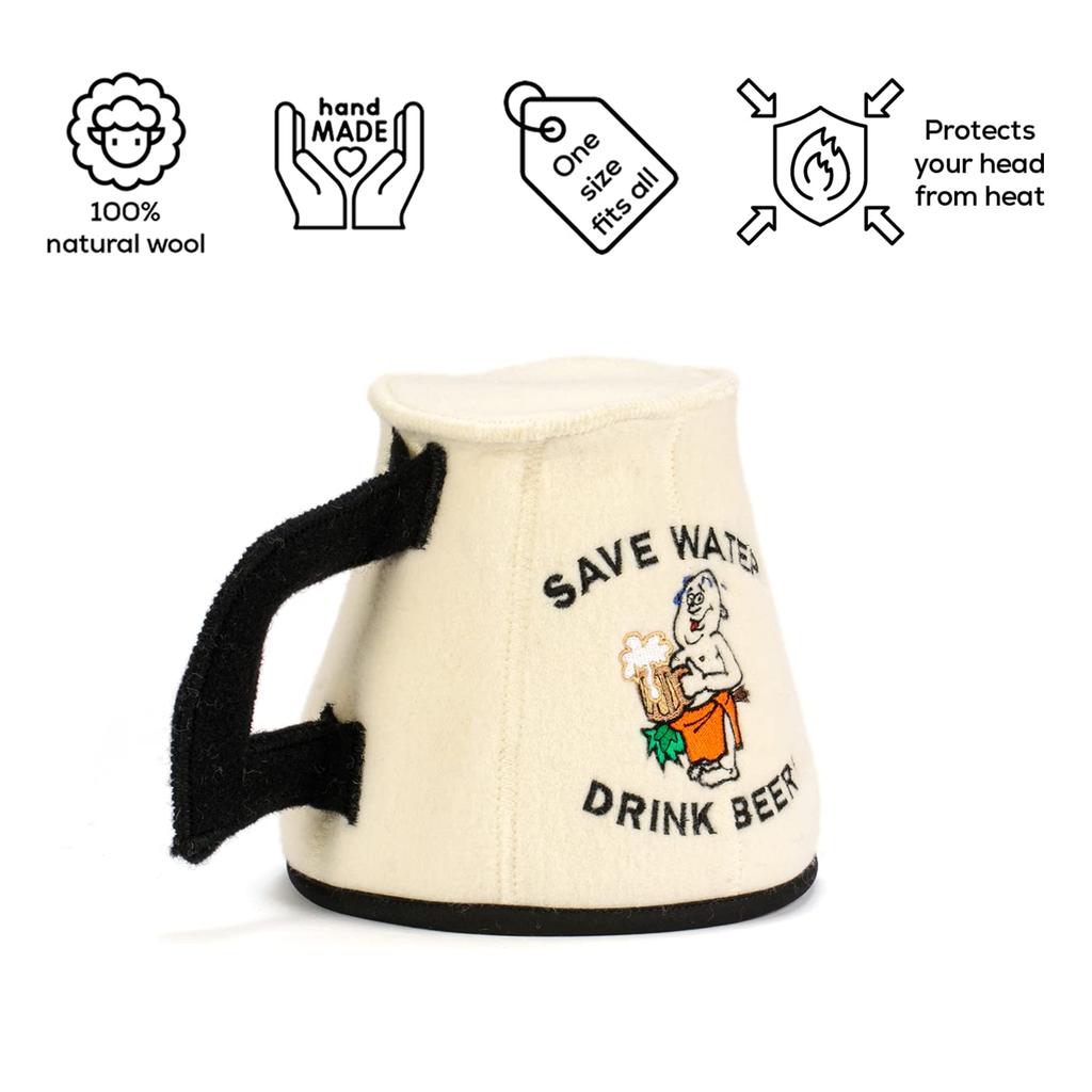 SAUNA GURU Sauna Glue Sauna Hat Wool Sauna Hat Sauna Boss Gray White Sauna Cap Sauna Goods Wool Sauna Hat Outdoor Tent Sauna Present Beer [Genuine