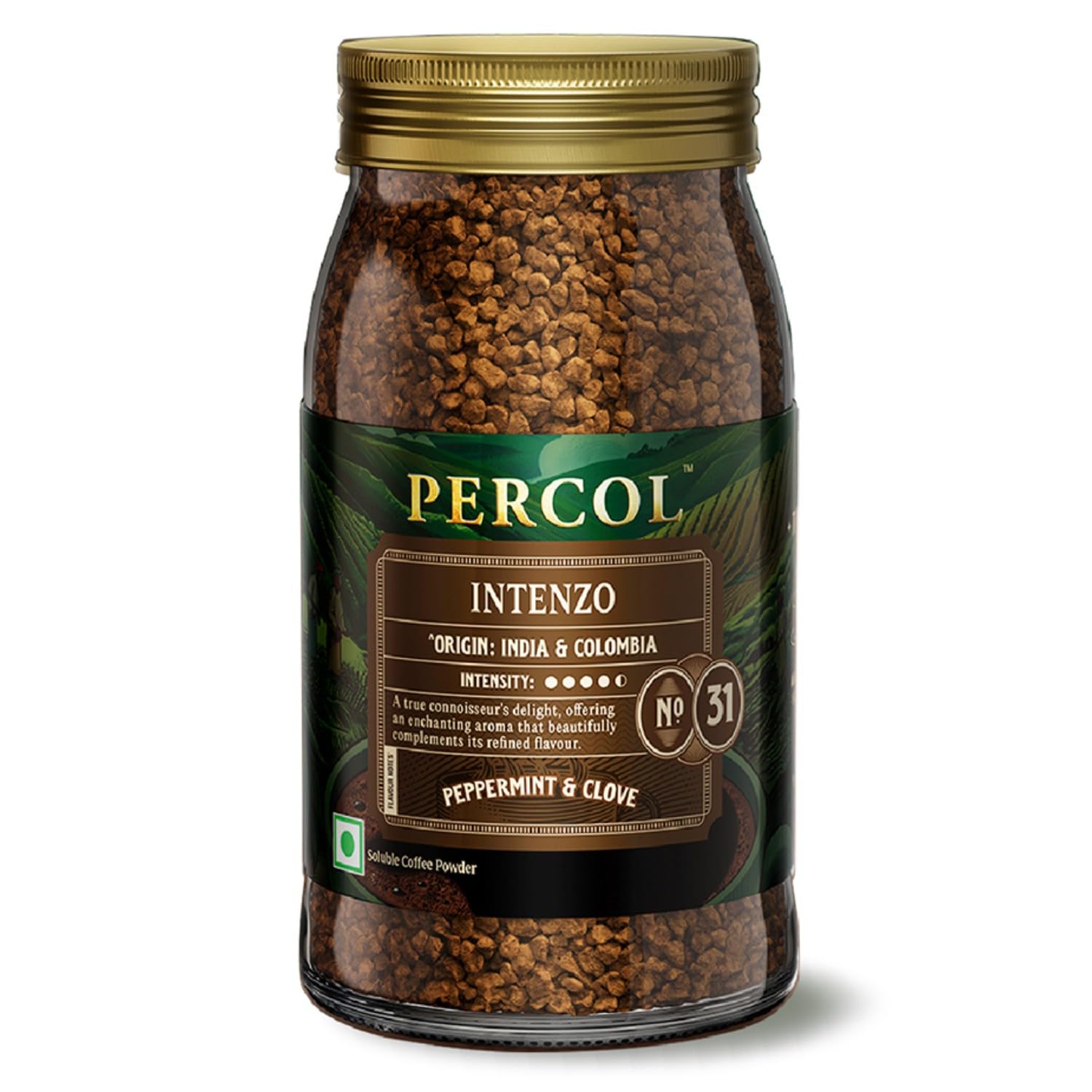 PERCOL Premium Instant Coffee | Intenzo Blend 31 | Crafted with Premium Imported Beans | Freeze Dried | Designed in UK | 100g Jar | 100% Pure Coffe