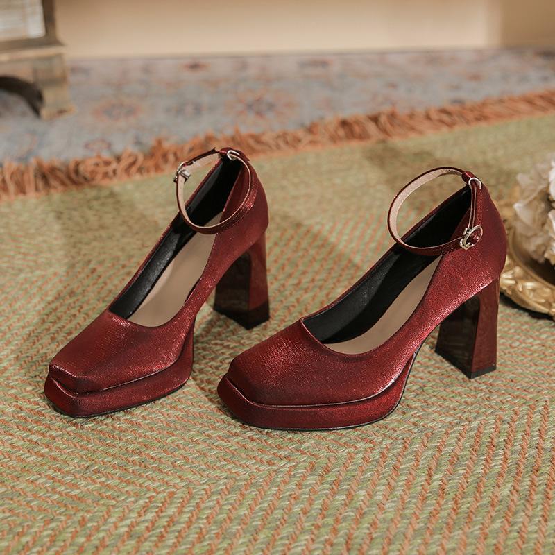 

Fashion High heels for women thick soled square toe single shoes high heels for women elegant casual comfortable versatile women s shoes 35 бордовый