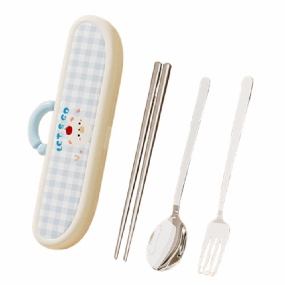 Stainless Steel Chopsticks Three-piece Set Cartoon Pattern Fork Dining Utensils Kit  Office Use