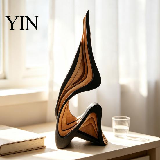 Scultura Artistica Astratta in Legno Regalo Decorativo di Lusso, Statuetta Solida Moderna Minimalista per Soggiorno Decorazione in Legno Artigianale Decorazione Tavolo Stanza,