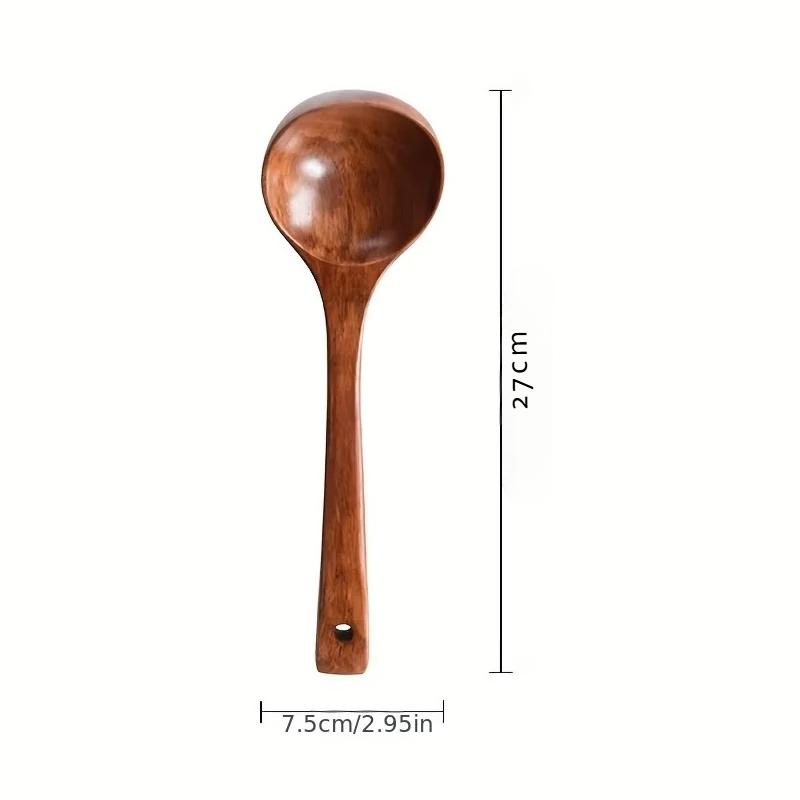 1 Non Stick Wooden Cooking Spoon Kitchen Daily Solid Heat-resistant Soup Long Handled Spoon Wooden Tableware