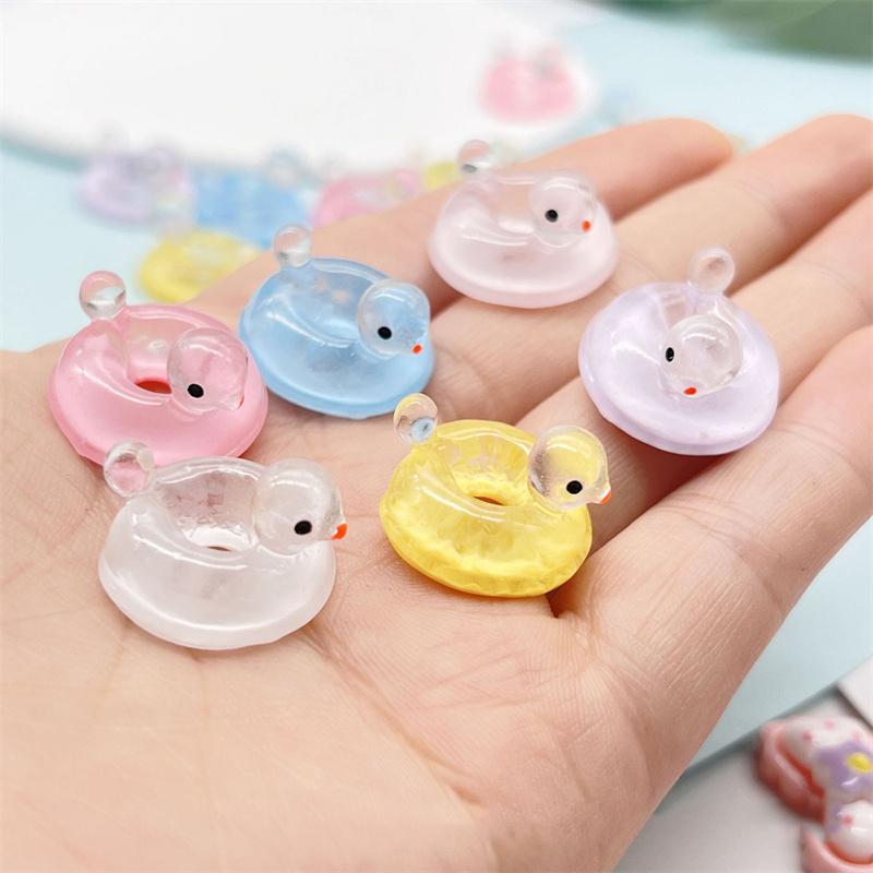 10Pcs Mini Luminous Swimming Ring Ducks Micro Landscape Ornament Miniature Statue Potted Garden Home Decoration