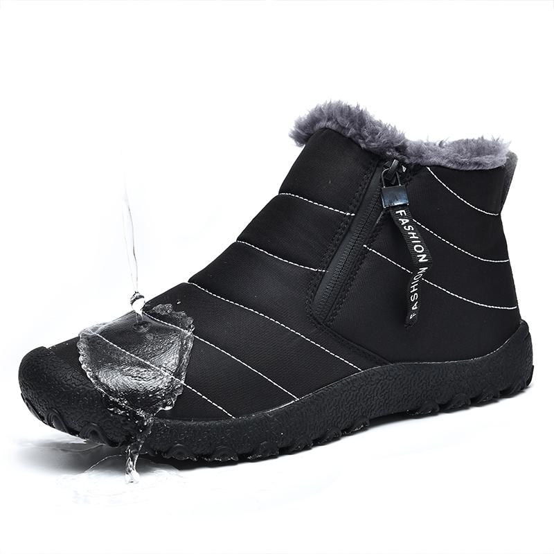 Zipper Cotton Shoes Men's Plush Snow Boots Waterproof Boots Winter Non-slip Outdoor Casual Shoes Short Boots