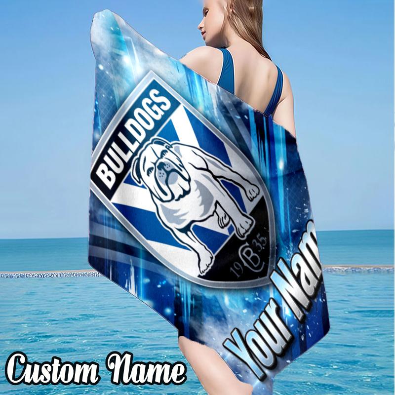 Custom Name Bulldogs Team Beach Towel - Soft, Ultra-Absorbent Microfiber, Lightweight, Perfect for Beach, Parties, Travel, Camping